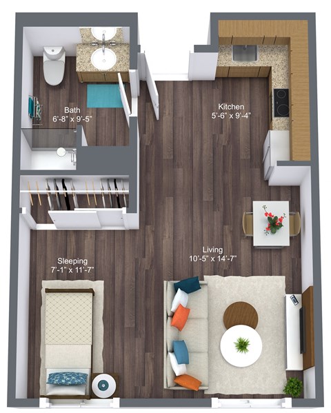 Floor plan for studio, 1 bath, 440 sqft